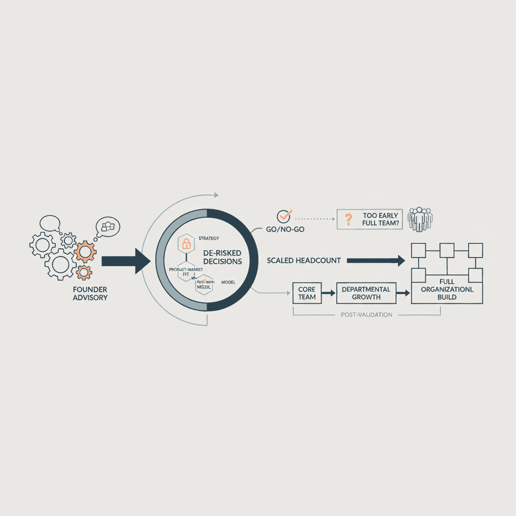Founder Advisory vs Hiring a Full Team Too Early architecture diagram visual