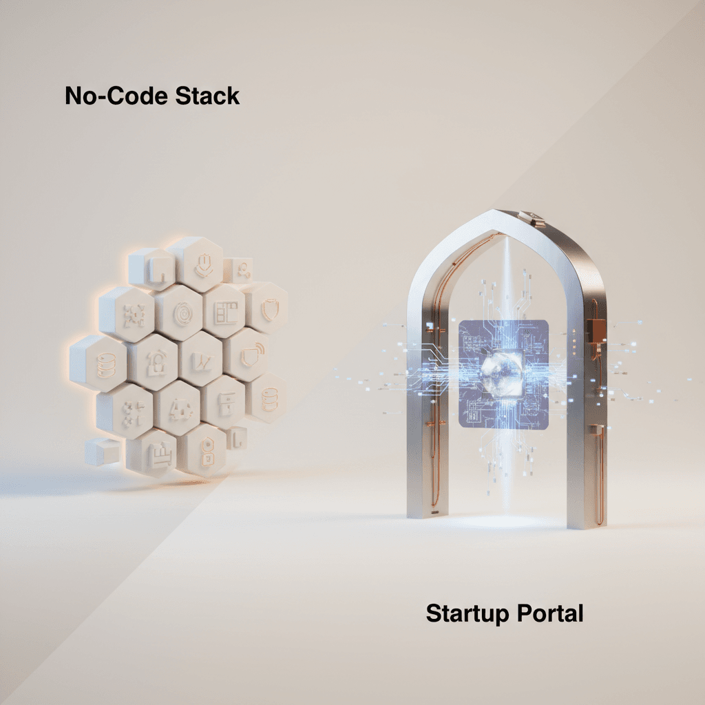 Startup Portal vs No-Code Stack editorial cover